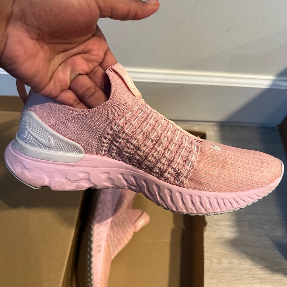 Nike Women's Pink Slip-On Knit Sneakers with White Swoosh - Picture 3 of 3